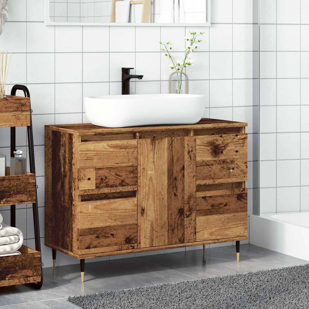 Badkamerkast 80x33x60 cm bewerkt hout oud houtkleurig is nu te koop bij PeponiXL, paradijselijk wonen!