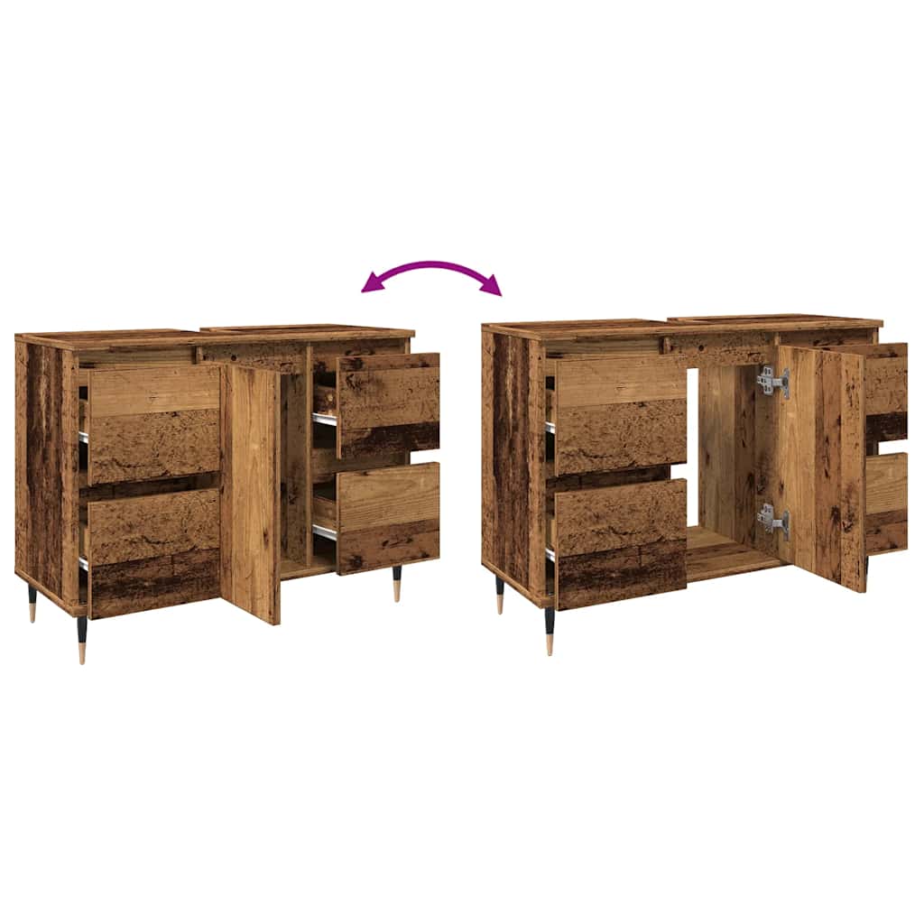 Badkamerkast 80x33x60 cm bewerkt hout oud houtkleurig is nu te koop bij PeponiXL, paradijselijk wonen!