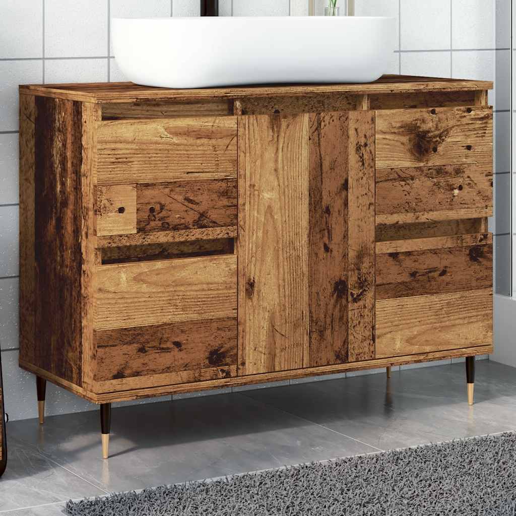 Badkamerkast 80x33x60 cm bewerkt hout oud houtkleurig is nu te koop bij PeponiXL, paradijselijk wonen!