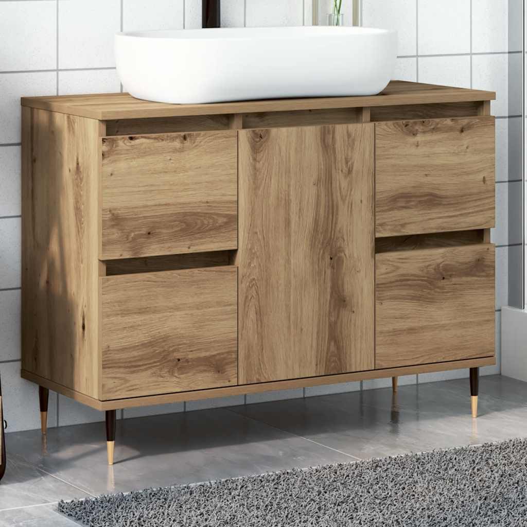 Badkamerkast 80x33x60 cm bewerkt hout artisanaal eikenkleurig is nu te koop bij PeponiXL, paradijselijk wonen!