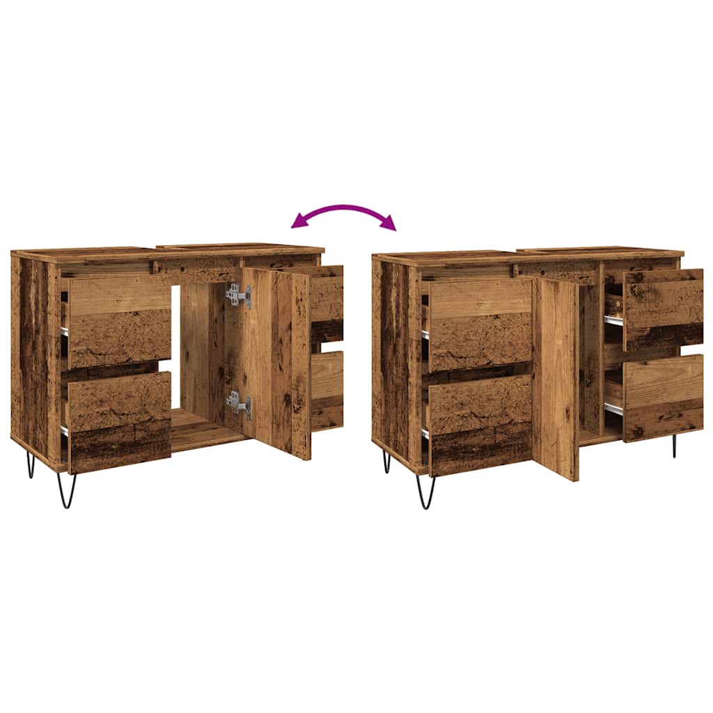 Badkamerkast 80x33x60 cm bewerkt hout oud houtkleurig is nu te koop bij PeponiXL, paradijselijk wonen!