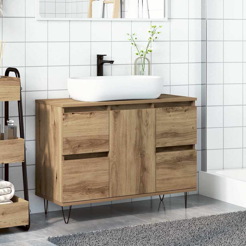 Badkamerkast 80x33x60 cm bewerkt hout artisanaal eikenkleurig is nu te koop bij PeponiXL, paradijselijk wonen!
