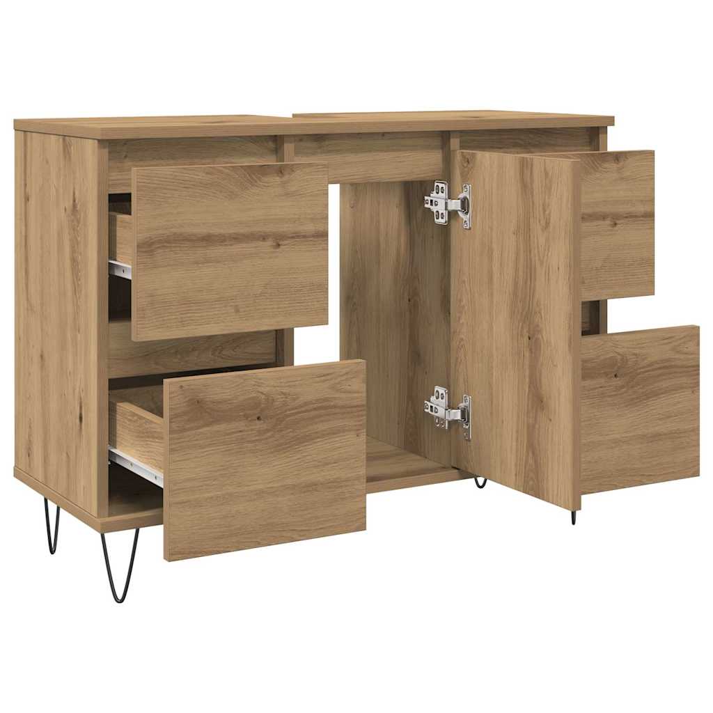 Badkamerkast 80x33x60 cm bewerkt hout artisanaal eikenkleurig is nu te koop bij PeponiXL, paradijselijk wonen!