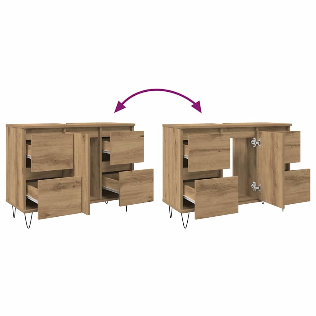 Badkamerkast 80x33x60 cm bewerkt hout artisanaal eikenkleurig is nu te koop bij PeponiXL, paradijselijk wonen!