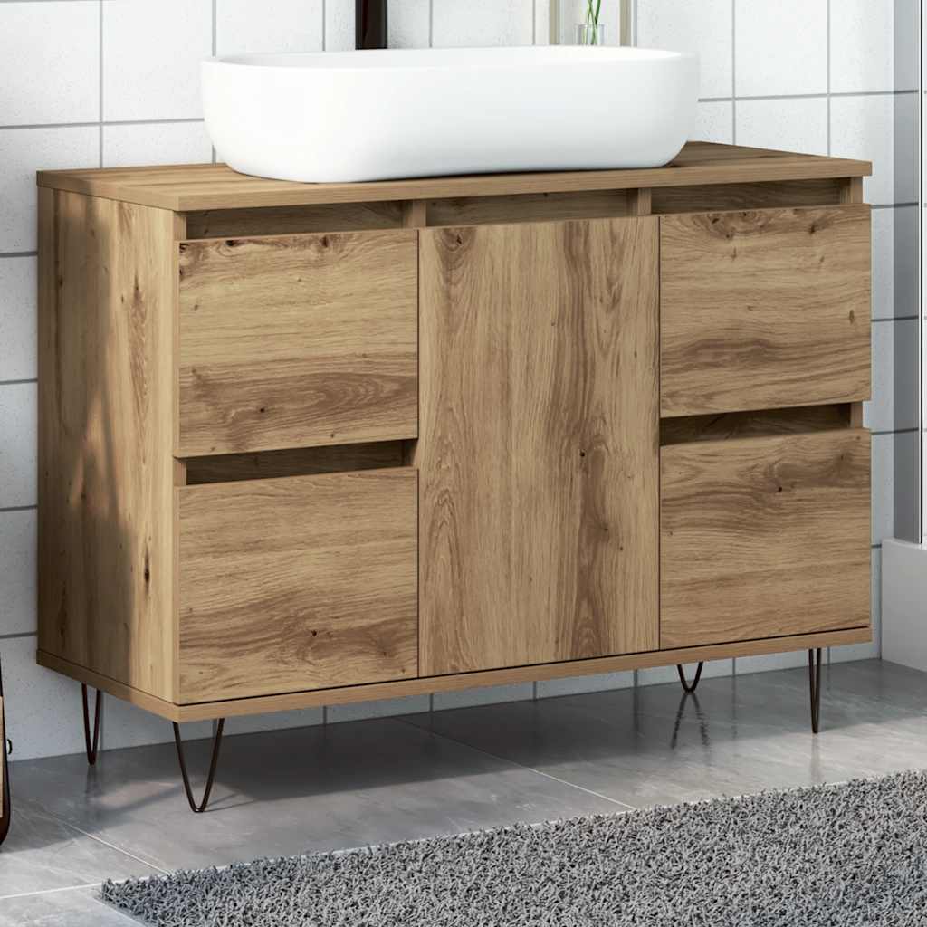Badkamerkast 80x33x60 cm bewerkt hout artisanaal eikenkleurig is nu te koop bij PeponiXL, paradijselijk wonen!
