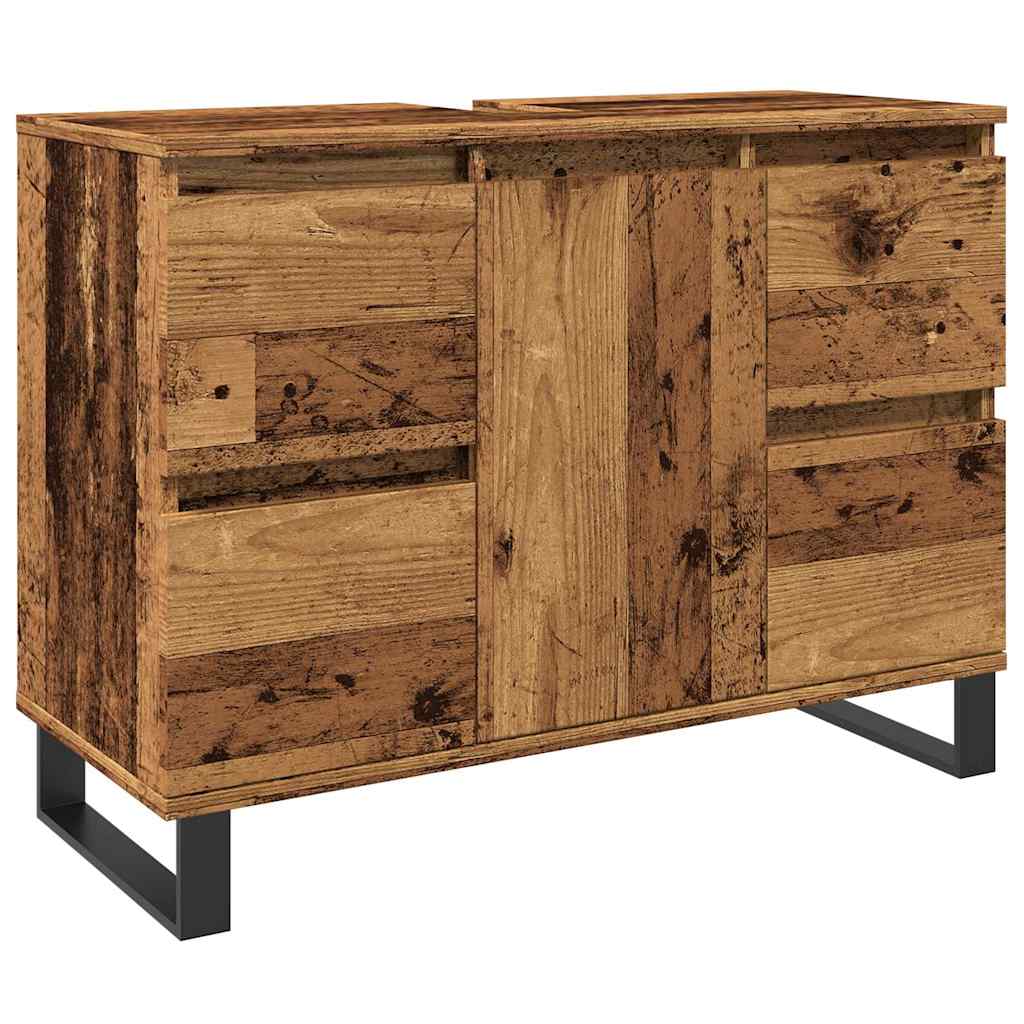 Badkamerkast 80x33x60 cm bewerkt hout oud houtkleurig is nu te koop bij PeponiXL, paradijselijk wonen!