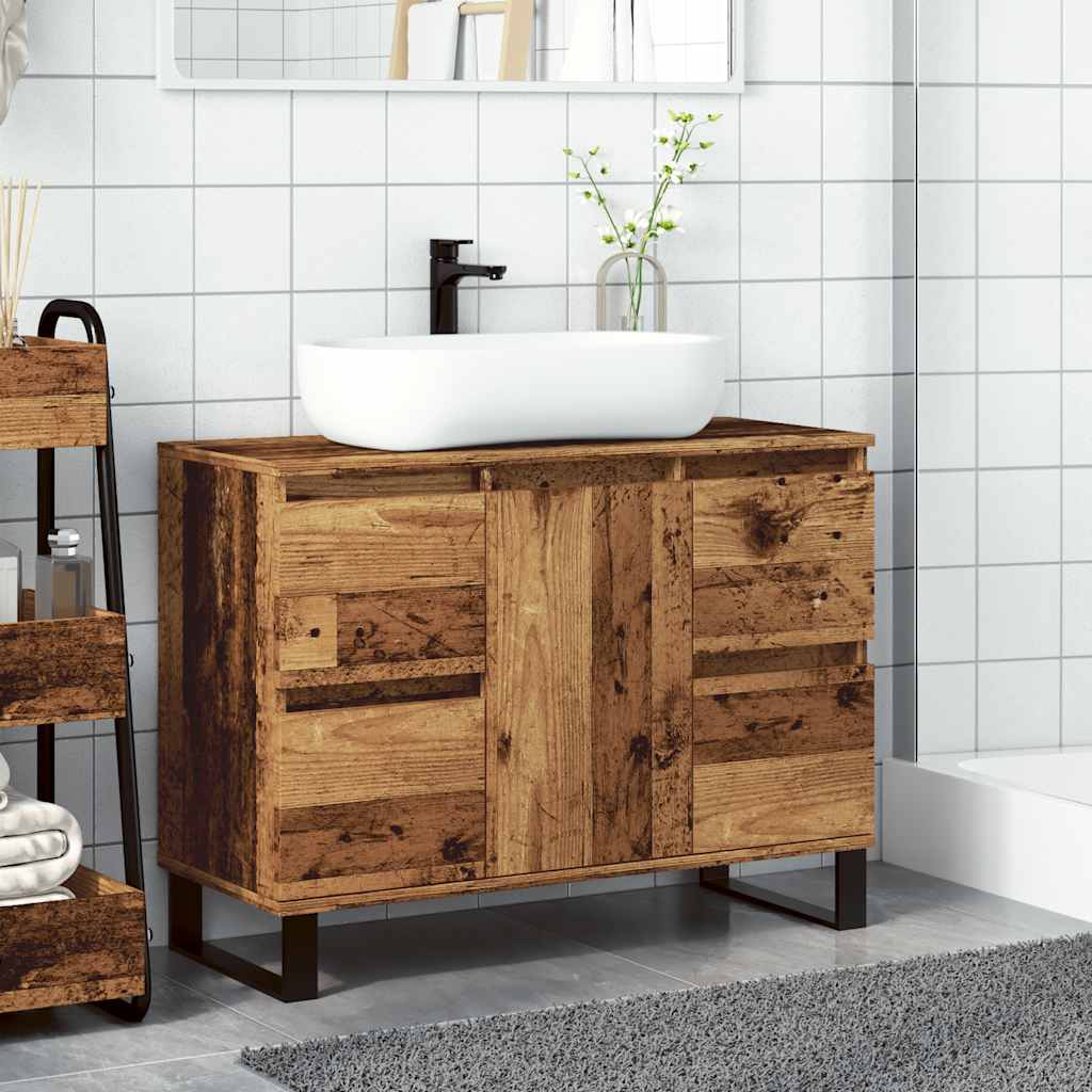 Badkamerkast 80x33x60 cm bewerkt hout oud houtkleurig is nu te koop bij PeponiXL, paradijselijk wonen!