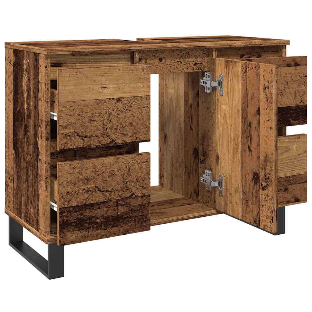 Badkamerkast 80x33x60 cm bewerkt hout oud houtkleurig is nu te koop bij PeponiXL, paradijselijk wonen!