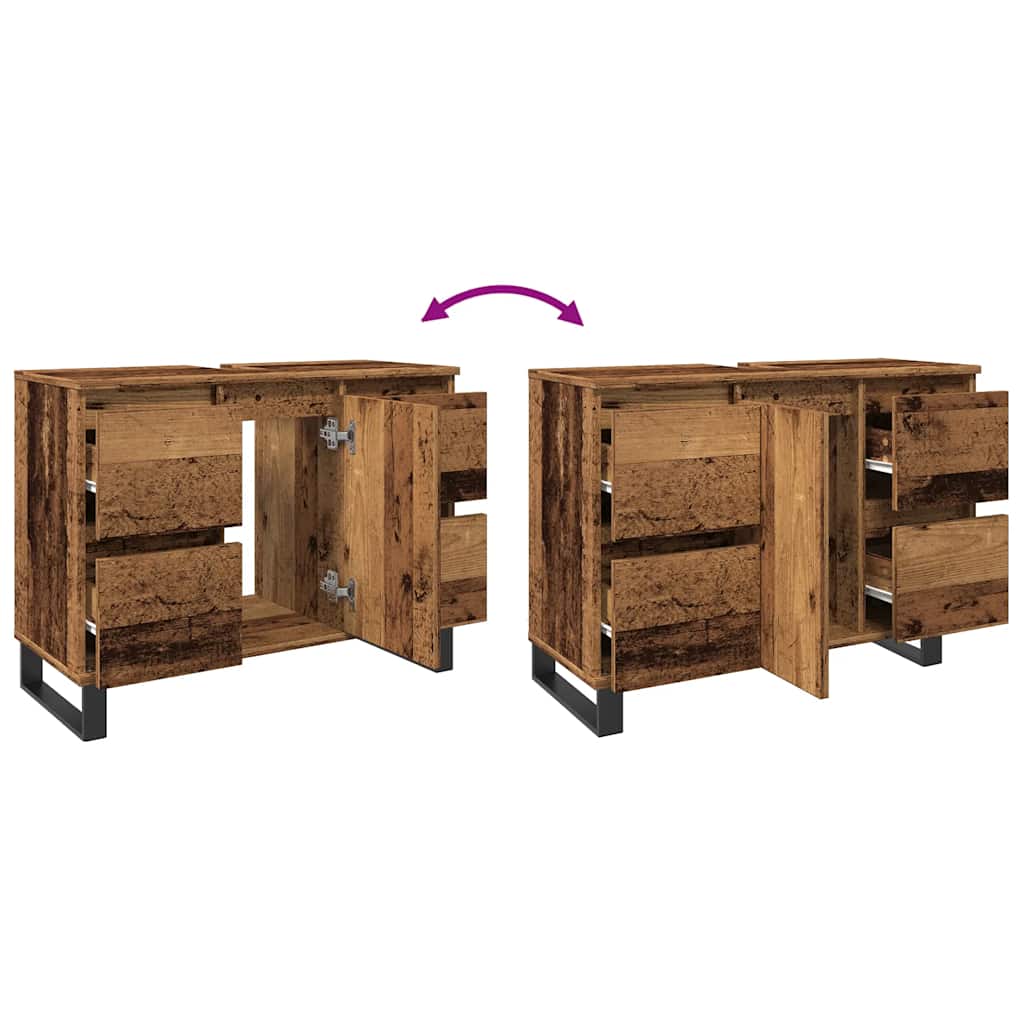 Badkamerkast 80x33x60 cm bewerkt hout oud houtkleurig is nu te koop bij PeponiXL, paradijselijk wonen!