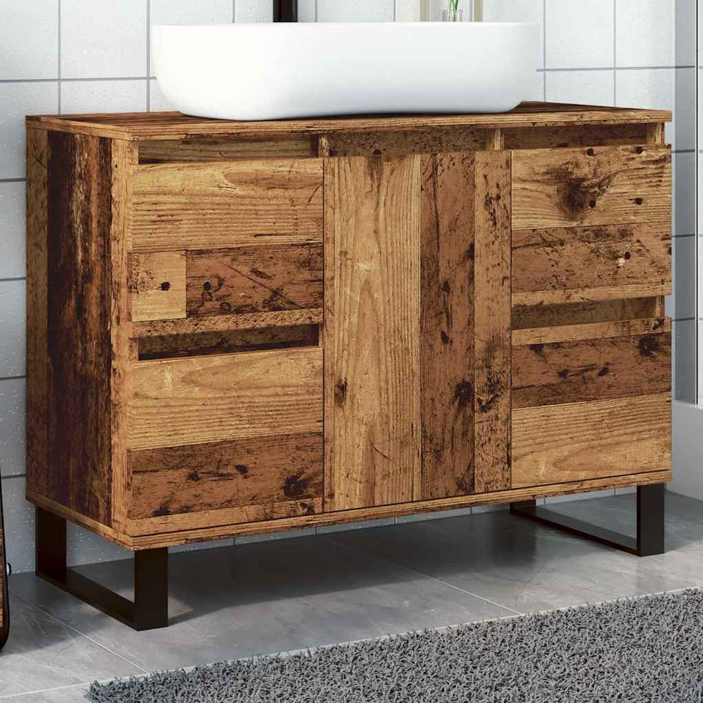 Badkamerkast 80x33x60 cm bewerkt hout oud houtkleurig is nu te koop bij PeponiXL, paradijselijk wonen!
