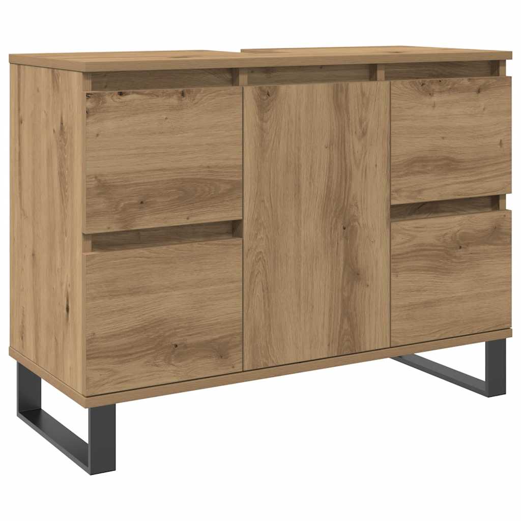 Badkamerkast 80x33x60 cm bewerkt hout artisanaal eikenkleurig is nu te koop bij PeponiXL, paradijselijk wonen!