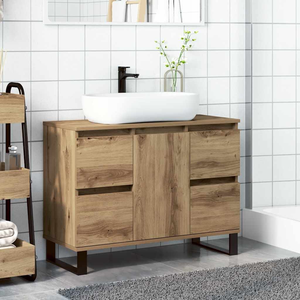 Badkamerkast 80x33x60 cm bewerkt hout artisanaal eikenkleurig is nu te koop bij PeponiXL, paradijselijk wonen!