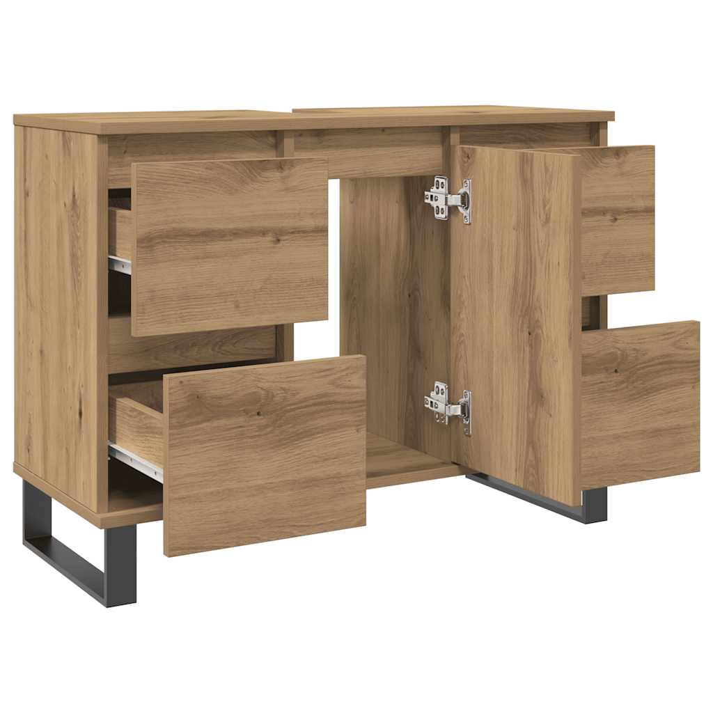 Badkamerkast 80x33x60 cm bewerkt hout artisanaal eikenkleurig is nu te koop bij PeponiXL, paradijselijk wonen!