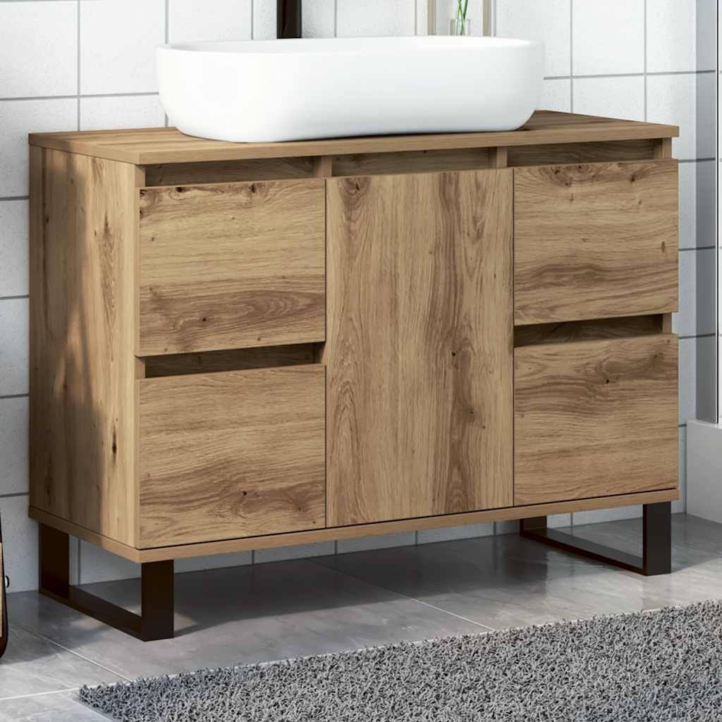 Badkamerkast 80x33x60 cm bewerkt hout artisanaal eikenkleurig is nu te koop bij PeponiXL, paradijselijk wonen!