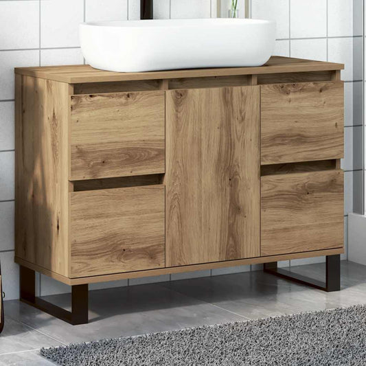 Badkamerkast 80x33x60 cm bewerkt hout artisanaal eikenkleurig is nu te koop bij PeponiXL, paradijselijk wonen!