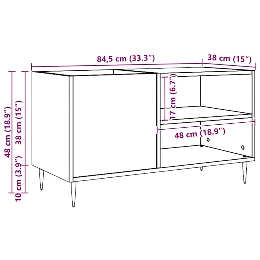Platenkast 84,5x38x48 cm bewerkt hout artisanaal eikenkleur is nu te koop bij PeponiXL, paradijselijk wonen!