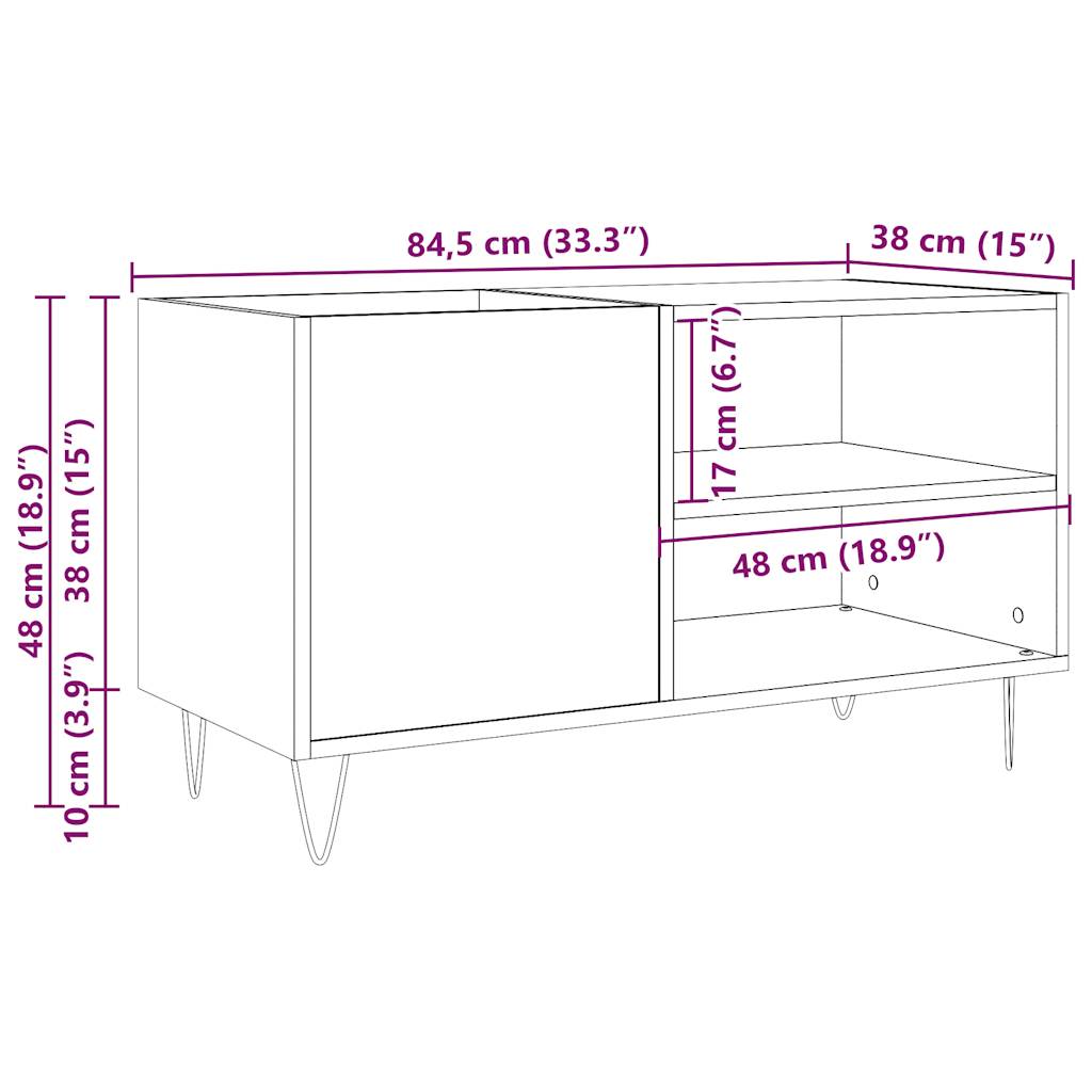Platenkast 84,5x38x48 cm bewerkt hout artisanaal eikenkleur is nu te koop bij PeponiXL, paradijselijk wonen!