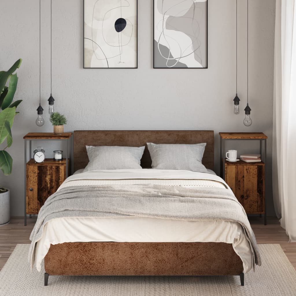 Nachtkastjes 2 st 41x31x80 cm bewerkt hout oud houtkleurig is nu te koop bij PeponiXL, paradijselijk wonen!