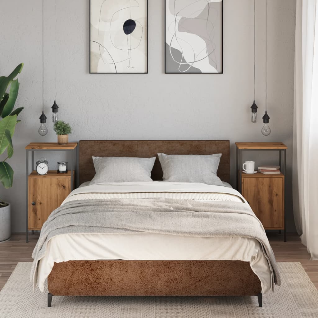 Nachtkastjes 2 st 41x31x80cm bewerkt hout artisanaal eikenkleur is nu te koop bij PeponiXL, paradijselijk wonen!