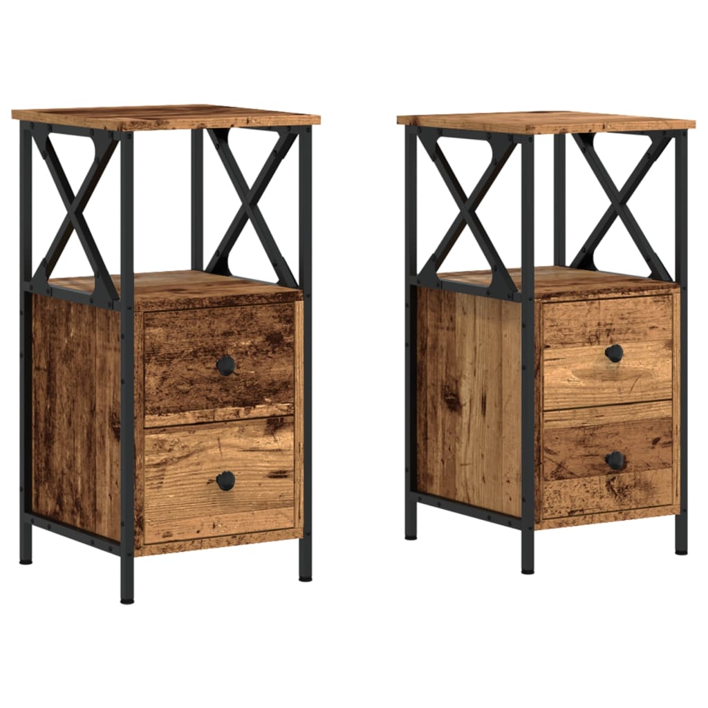 Nachtkastjes 2 st 34x35,5x70 cm bewerkt hout oud houtkleurig is nu te koop bij PeponiXL, paradijselijk wonen!