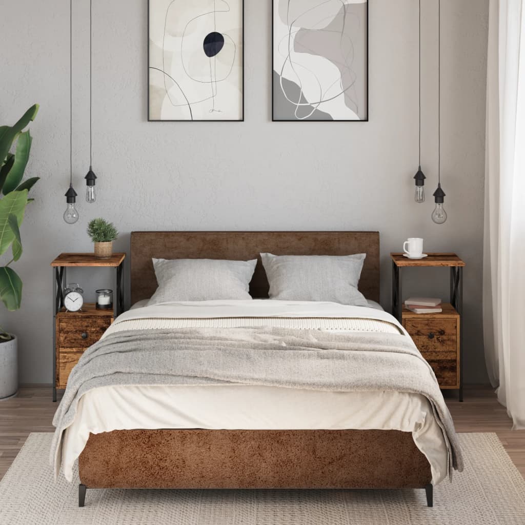 Nachtkastjes 2 st 34x35,5x70 cm bewerkt hout oud houtkleurig is nu te koop bij PeponiXL, paradijselijk wonen!