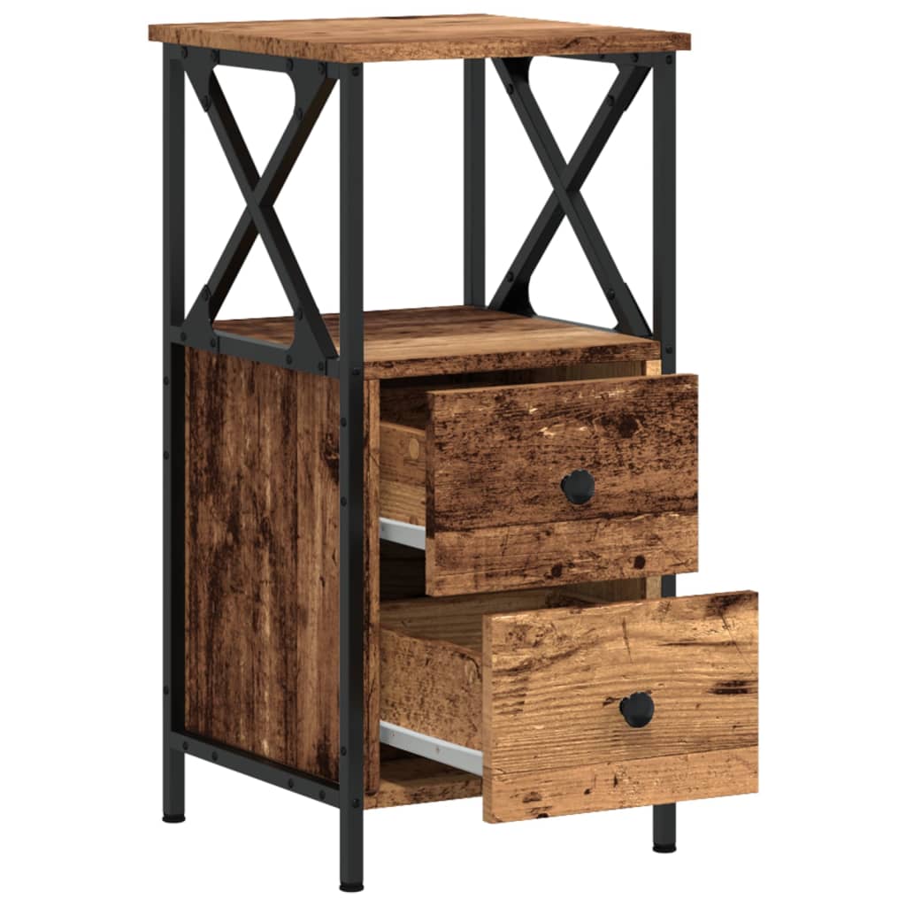 Nachtkastjes 2 st 34x35,5x70 cm bewerkt hout oud houtkleurig is nu te koop bij PeponiXL, paradijselijk wonen!