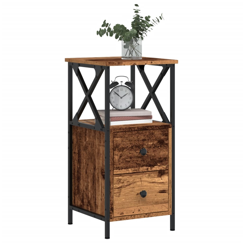Nachtkastjes 2 st 34x35,5x70 cm bewerkt hout oud houtkleurig is nu te koop bij PeponiXL, paradijselijk wonen!