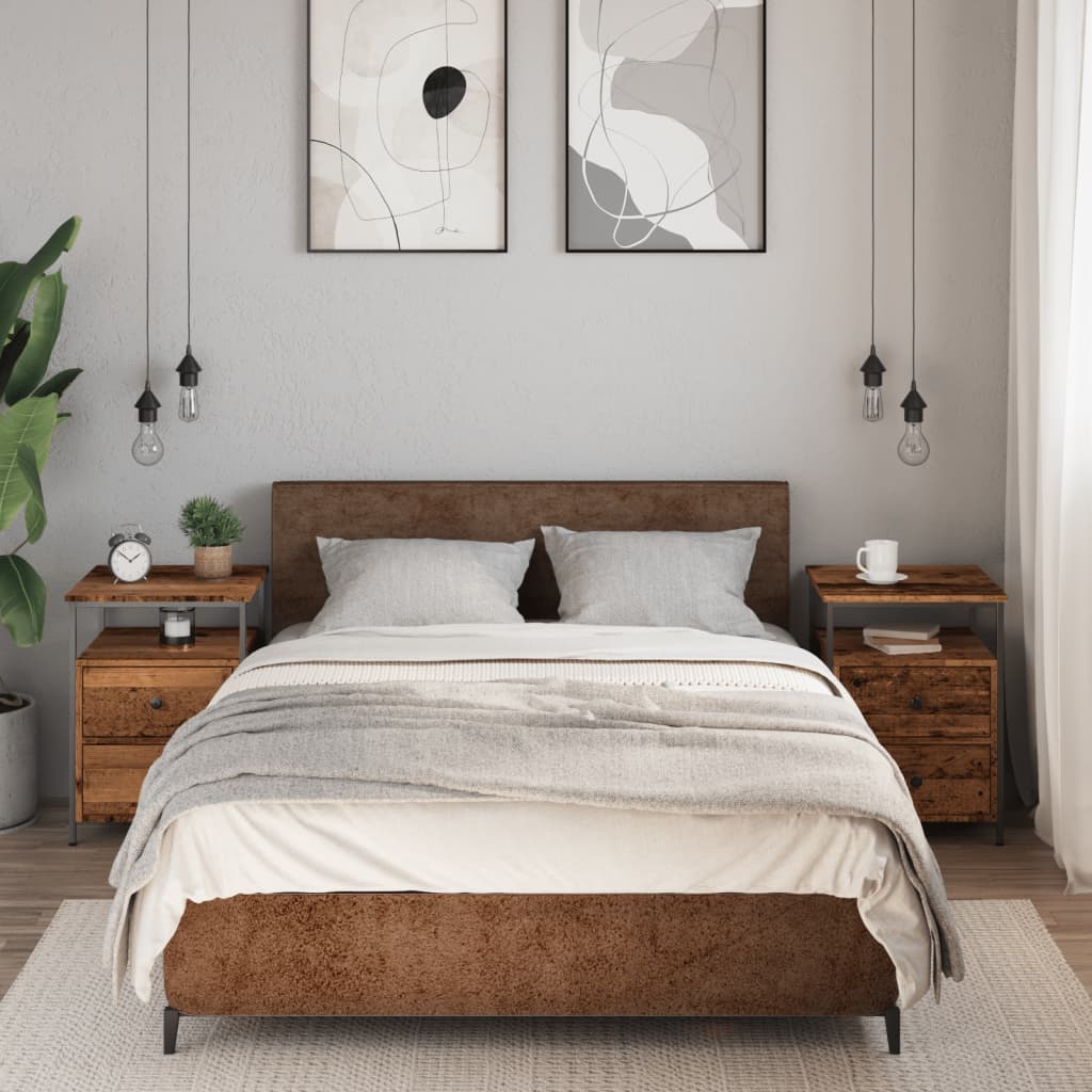 Nachtkastjes 2 st 44x45x60 cm bewerkt hout oud houtkleurig is nu te koop bij PeponiXL, paradijselijk wonen!