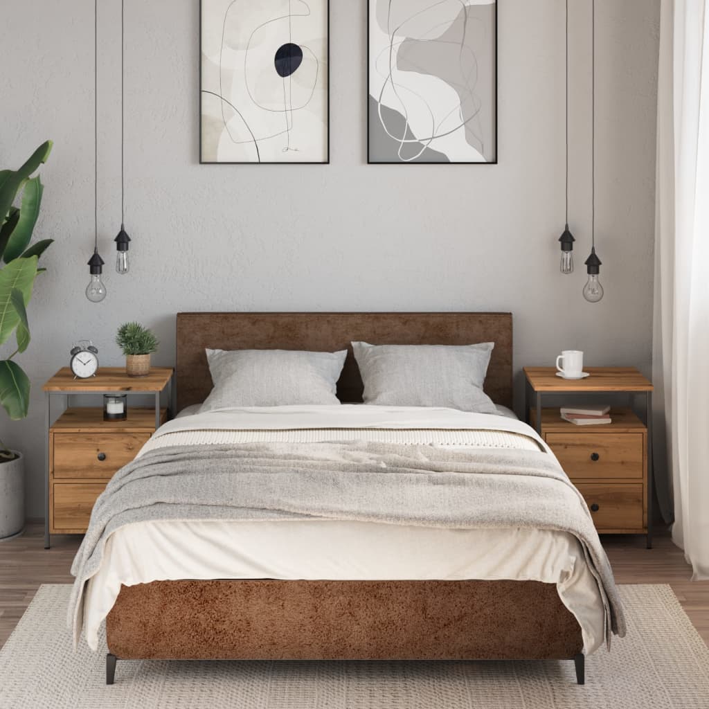 Nachtkastjes 2 st 44x45x60cm bewerkt hout artisanaal eikenkleur is nu te koop bij PeponiXL, paradijselijk wonen!