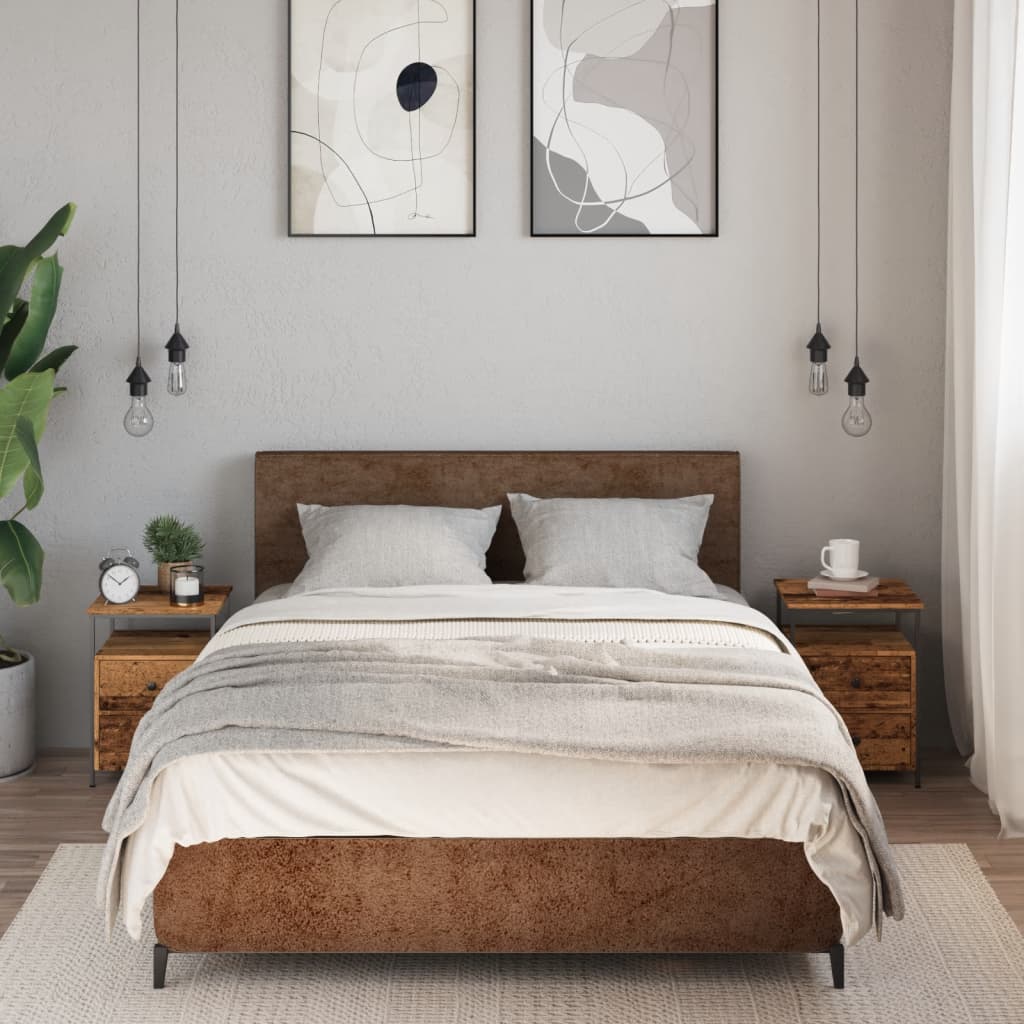 Nachtkastjes 2 st 34x35,5x50 cm bewerkt hout oud houtkleurig is nu te koop bij PeponiXL, paradijselijk wonen!