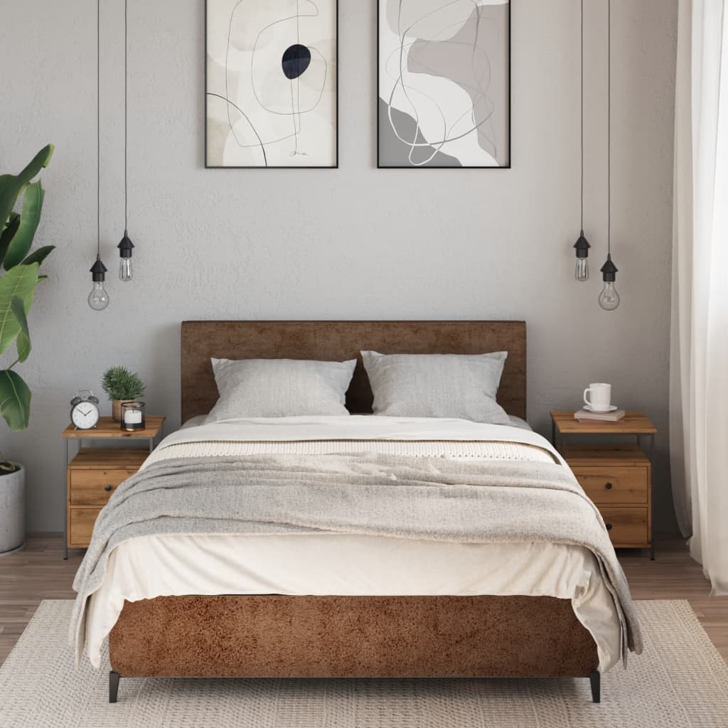 Nachtkastjes 2 st 34x35,5x50 cm bewerkt hout artisanaal eiken is nu te koop bij PeponiXL, paradijselijk wonen!