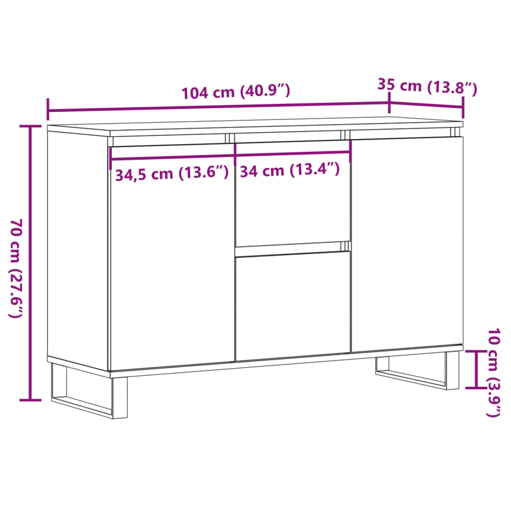 Dressoir 104x35x70 cm bewerkt hout oud houtkleurig is nu te koop bij PeponiXL, paradijselijk wonen!