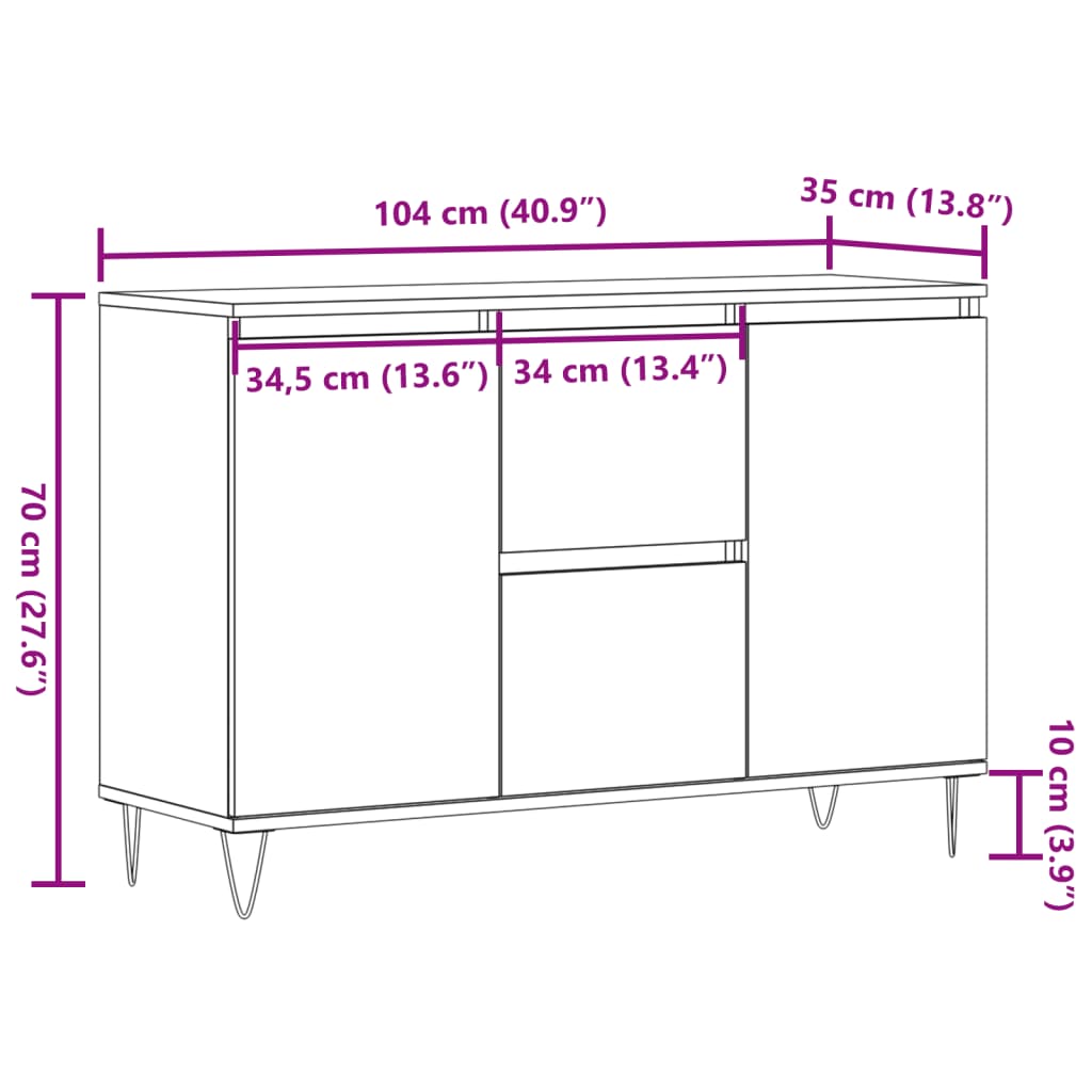 Dressoir 104x35x70 cm bewerkt hout oud houtkleurig is nu te koop bij PeponiXL, paradijselijk wonen!