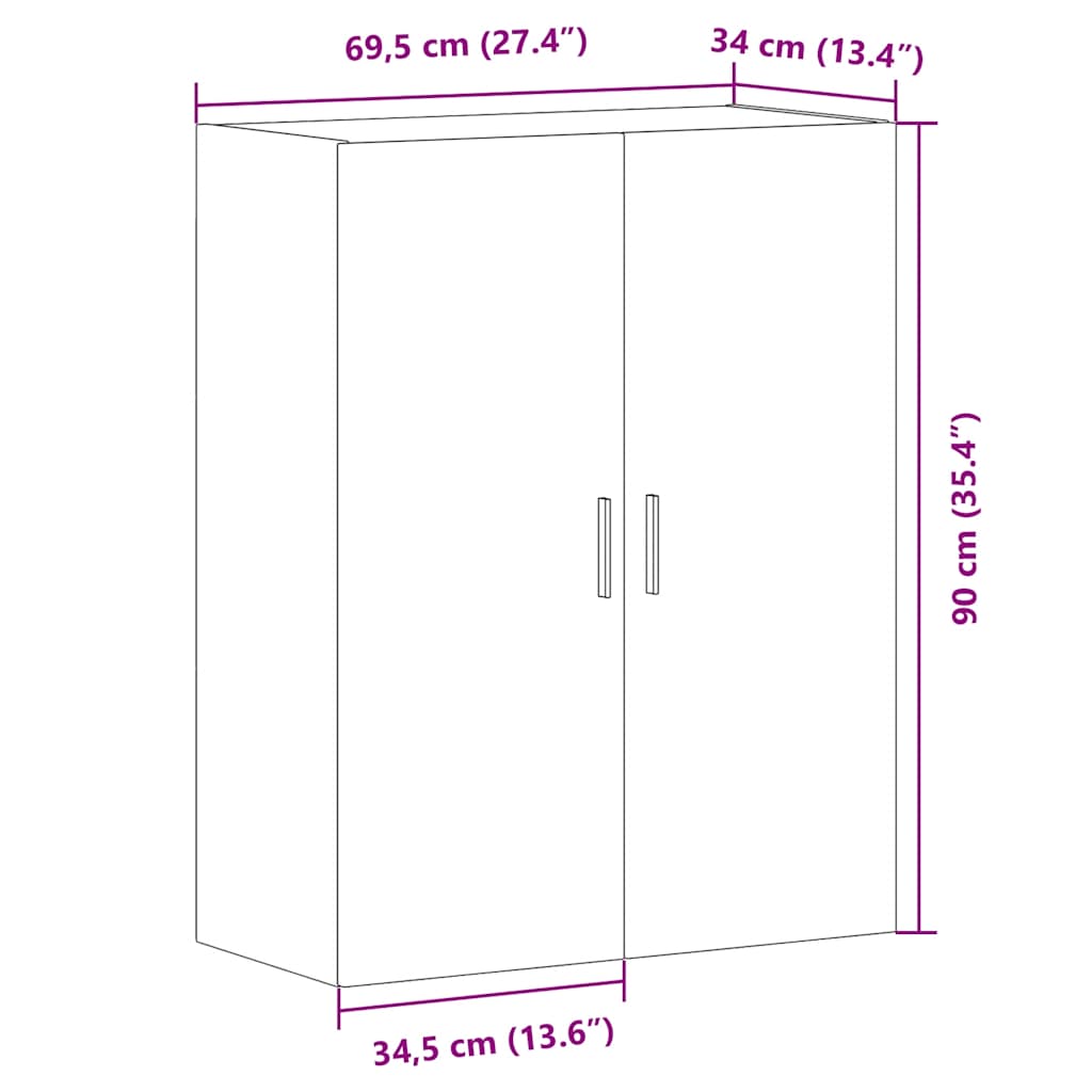Wandkast 69,5x34x90 cm oud houtkleurig is nu te koop bij PeponiXL, paradijselijk wonen!