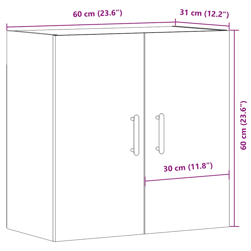 Wandkast 60x31x60 cm bewerkt hout oud houtkleurig is nu te koop bij PeponiXL, paradijselijk wonen!