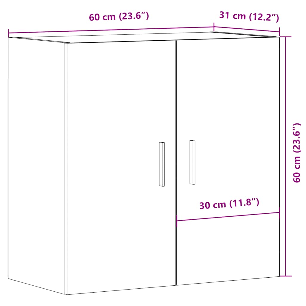 Wandkast 60x31x60 cm bewerkt hout oud houtkleurig is nu te koop bij PeponiXL, paradijselijk wonen!