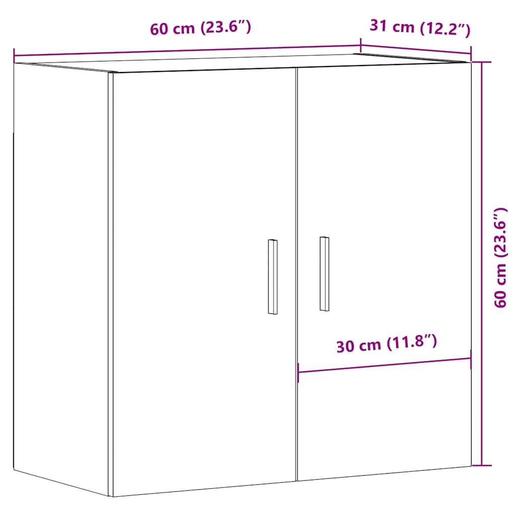 Wandkast 60x31x60 cm bewerkt hout artisanaal eikenkleurig is nu te koop bij PeponiXL, paradijselijk wonen!