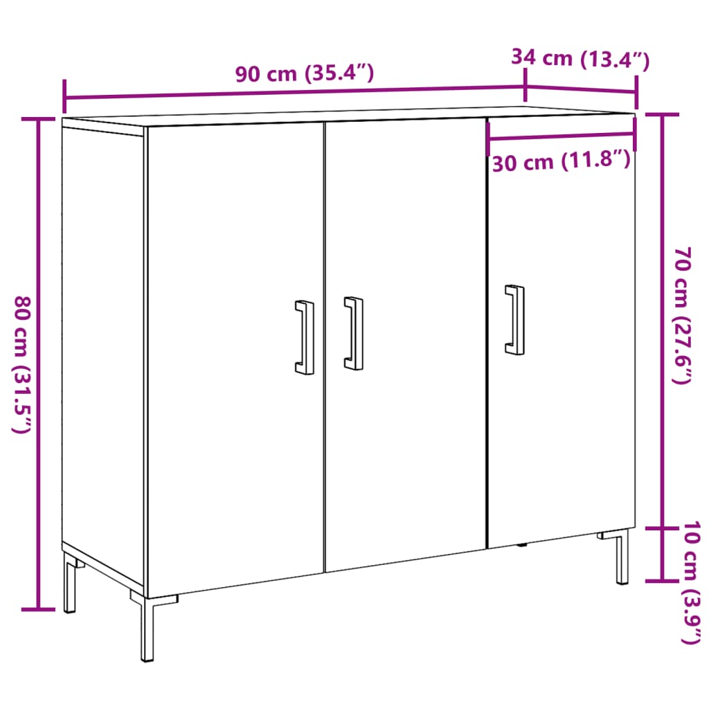 Dressoir 90x34x80 cm bewerkt hout artisanaal eikenkleurig is nu te koop bij PeponiXL, paradijselijk wonen!