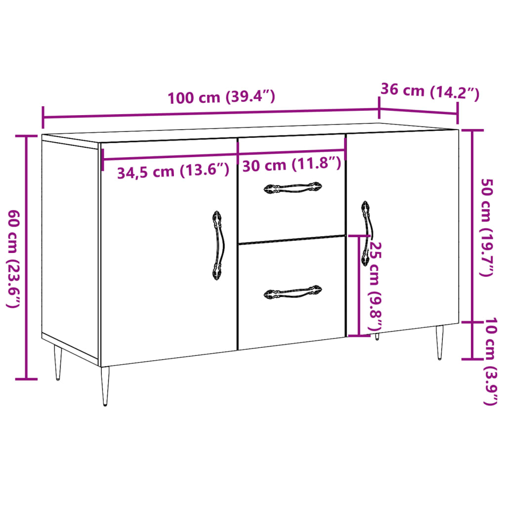 Dressoir 100x36x60 cm bewerkt hout artisanaal eikenkleurig is nu te koop bij PeponiXL, paradijselijk wonen!