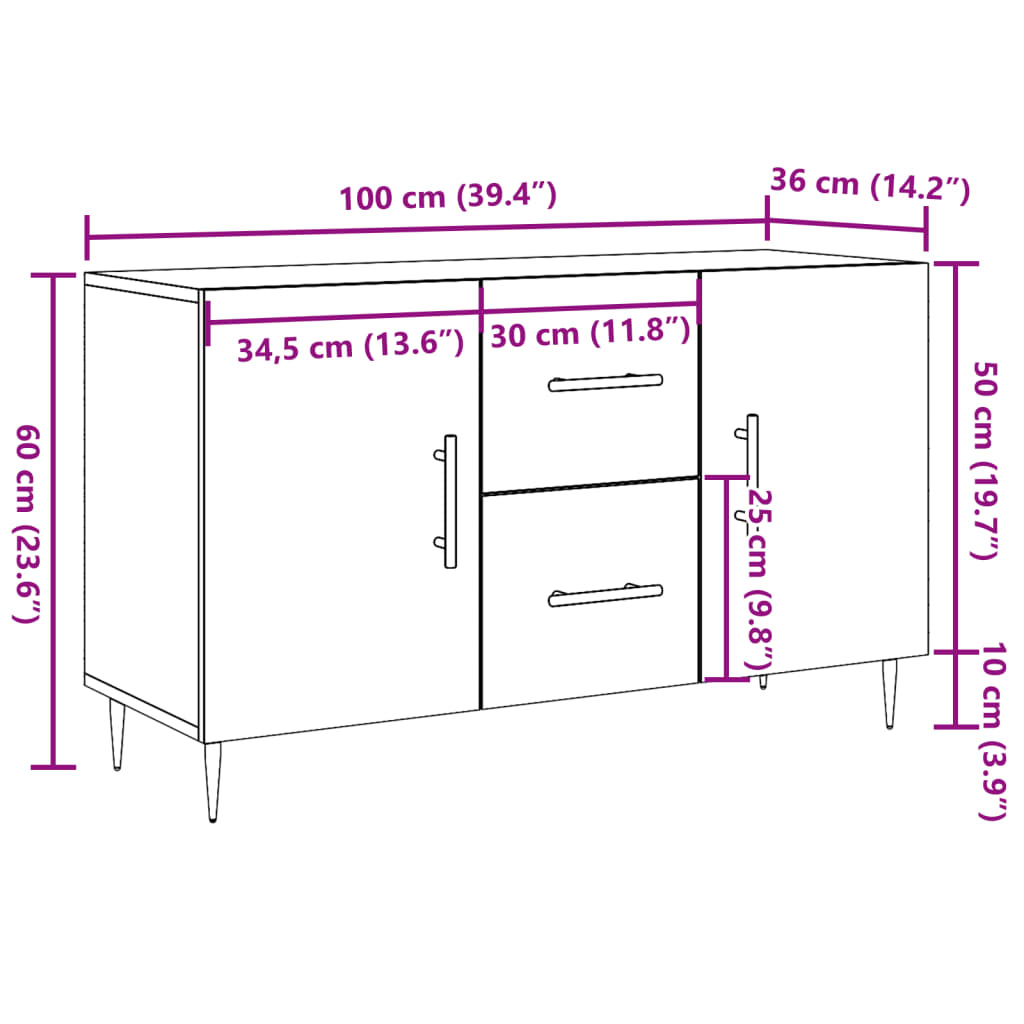 Dressoir 100x36x60 cm bewerkt hout oud houtkleurig is nu te koop bij PeponiXL, paradijselijk wonen!