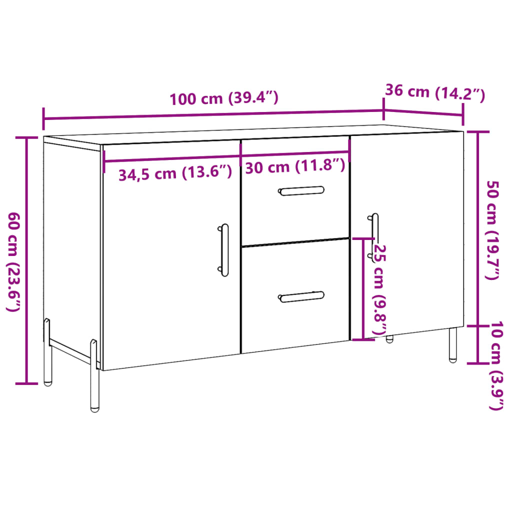 Dressoir 100x36x60 cm bewerkt hout oud houtkleurig is nu te koop bij PeponiXL, paradijselijk wonen!