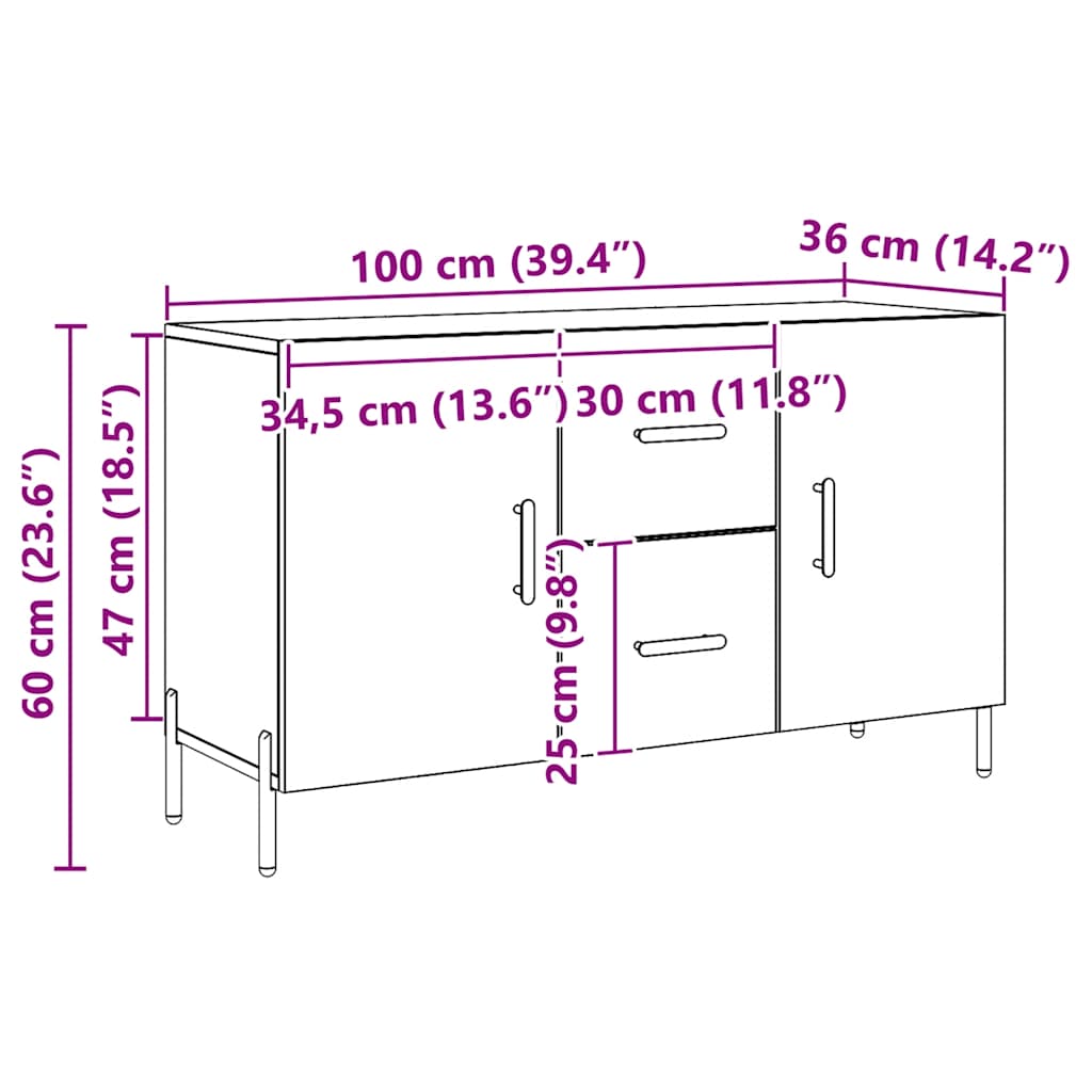 Dressoir 100x36x60 cm bewerkt hout artisanaal eikenkleurig is nu te koop bij PeponiXL, paradijselijk wonen!