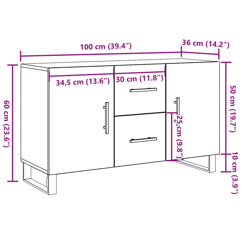 Dressoir 100x36x60 cm bewerkt hout oud houtkleurig is nu te koop bij PeponiXL, paradijselijk wonen!
