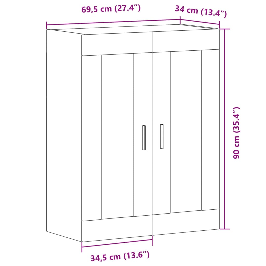 Wandkast 69,5x34x90 cm oud houtkleurig is nu te koop bij PeponiXL, paradijselijk wonen!