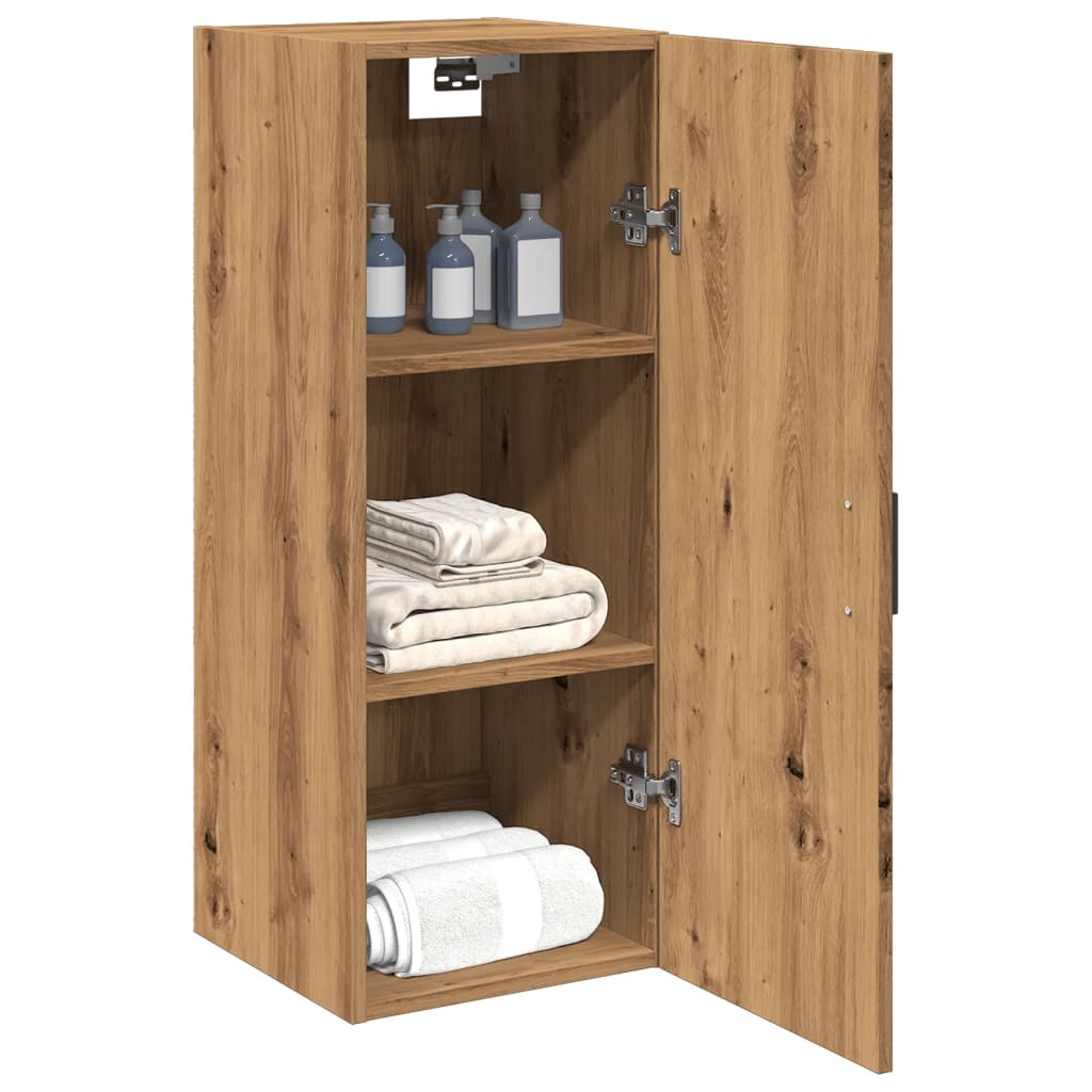 Wandkast 34,5x34x90 cm bewerkt hout artisanaal eikenkleur is nu te koop bij PeponiXL, paradijselijk wonen!