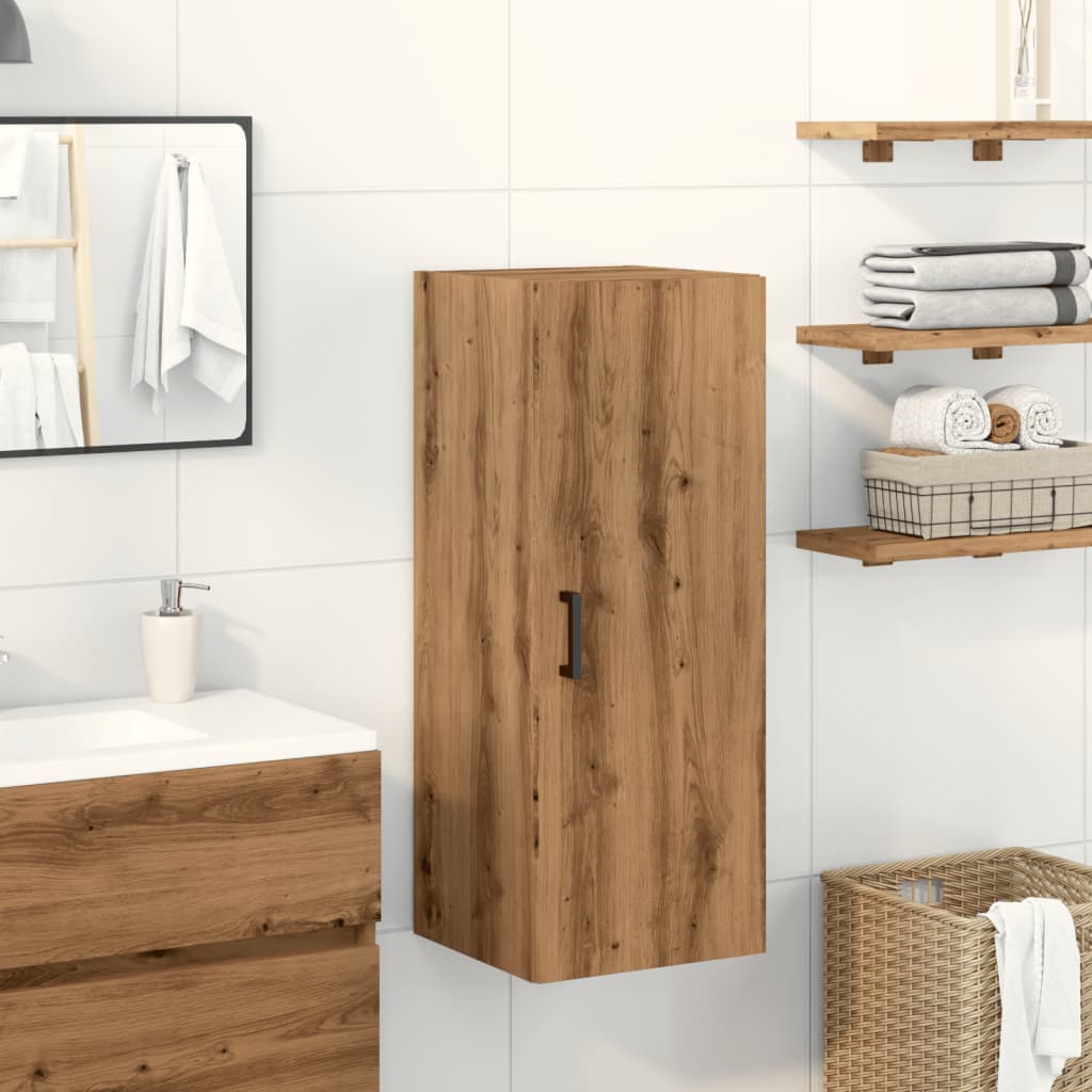 Wandkast 34,5x34x90 cm bewerkt hout artisanaal eikenkleur is nu te koop bij PeponiXL, paradijselijk wonen!