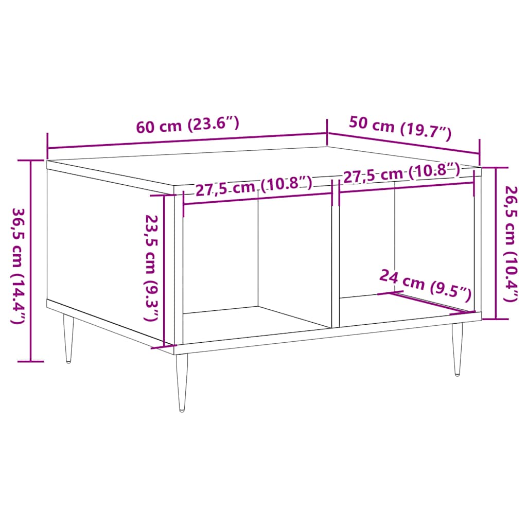 Salontafel 60x50x36,5 cm bewerkt hout oud houtkleurig is nu te koop bij PeponiXL, paradijselijk wonen!