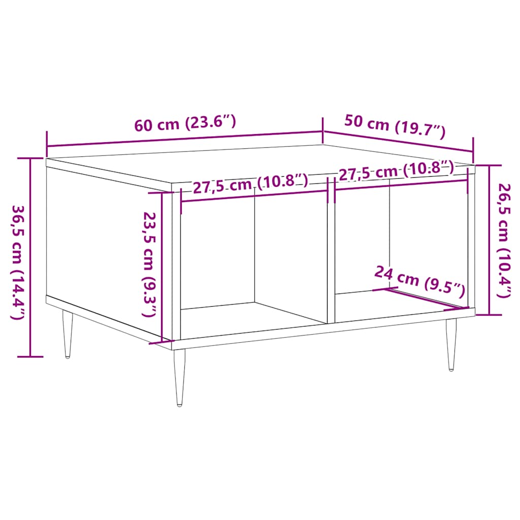 Salontafel 60x50x36,5 cm bewerkt hout artisanaal eikenkleur is nu te koop bij PeponiXL, paradijselijk wonen!