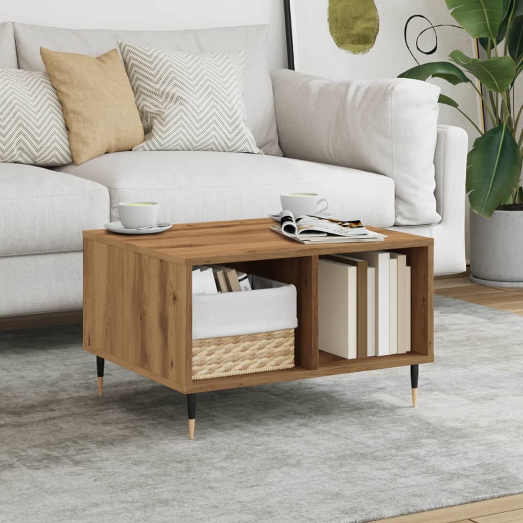 Salontafel 60x50x36,5 cm bewerkt hout artisanaal eikenkleur is nu te koop bij PeponiXL, paradijselijk wonen!