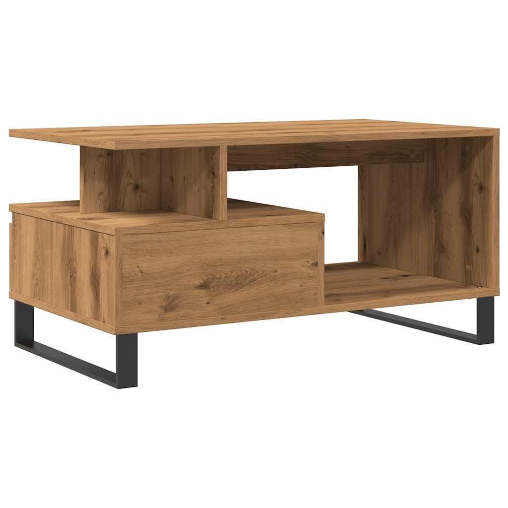 Salontafel 90x49x45 cm bewerkt hout artisanaal eikenkleurig is nu te koop bij PeponiXL, paradijselijk wonen!